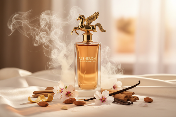 Aetheron Inspiriert von: PEGASUS von PARFUMS MARLY. Mandel, Vanille &amp; Hölzer. Dieser Duft bietet eine ausgewogene Komposition, die seinen besonderen Charakter unterstreicht.

Kopfnote: Bergamotte
Herznote: Mandel, Jasmin
Basisnote: Vanille, Sandelholz
Eigenschaften: cremig, süß