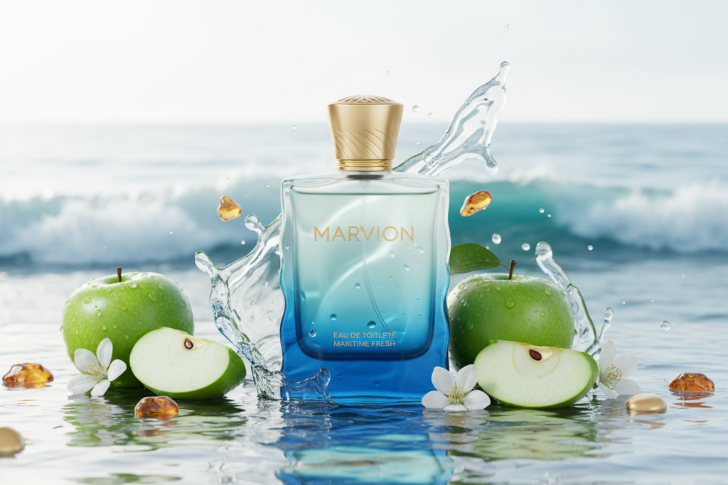 Marvion Inspiriert von: VOYAGE von NAUTICA. Maritim-frisch leicht. Dieser Duft bietet eine ausgewogene Komposition, die seinen besonderen Charakter unterstreicht.

Kopfnote: Meeresnoten
Herznote: Apfel
Basisnote: Moschus, Amber
Eigenschaften: frisch, aquatisch