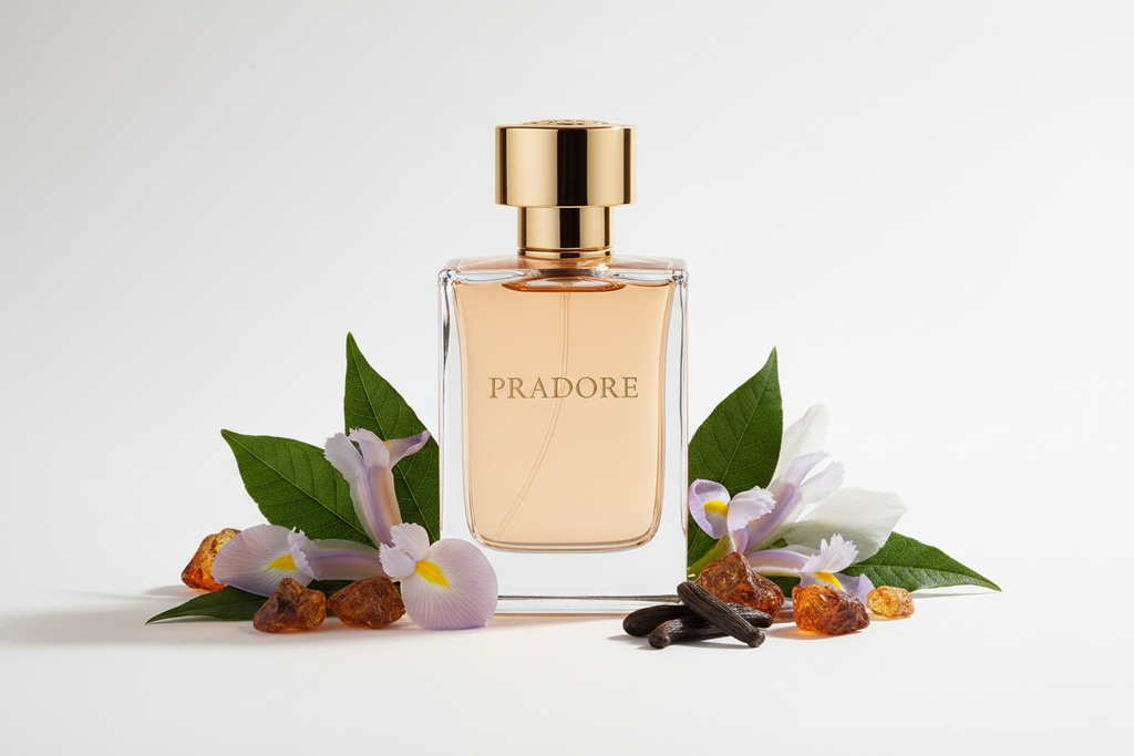Pradore Inspiriert von: INTENSE von L'HOMME PRADA. Iris, Leder, Amber – pudrig &amp; edel. Dieser Duft bietet eine ausgewogene Komposition, die seinen besonderen Charakter unterstreicht.

Kopfnote: Iris
Herznote: Patchouli
Basisnote: Amber, Tonka
Eigenschaften: pudrig, elegant